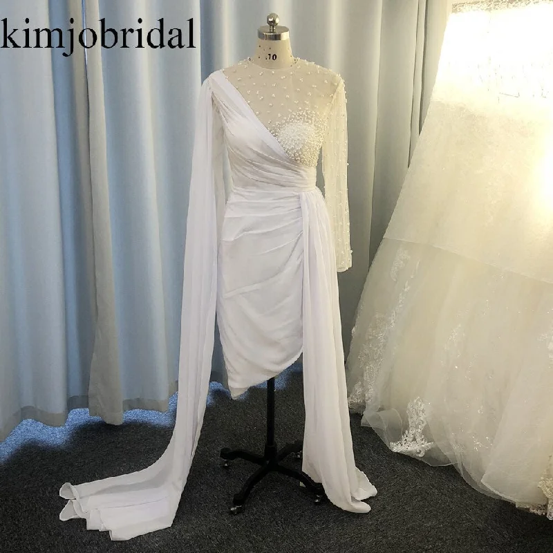 white evening dresses long sleeve beaded real photo peals elegant evening gown short 2020 white evening dresses long sleeve beaded real photo peals elegant evening gown short 2020