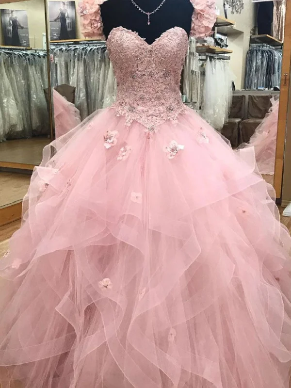 Pink Sweetheart Tulle Long Prom Dress,Ball Gown sweet 16 dresses,Princess Quinceanera Dresses Pink Sweetheart Tulle Long Prom Dress,Ball Gown sweet 16 dresses,Princess Quinceanera Dresses