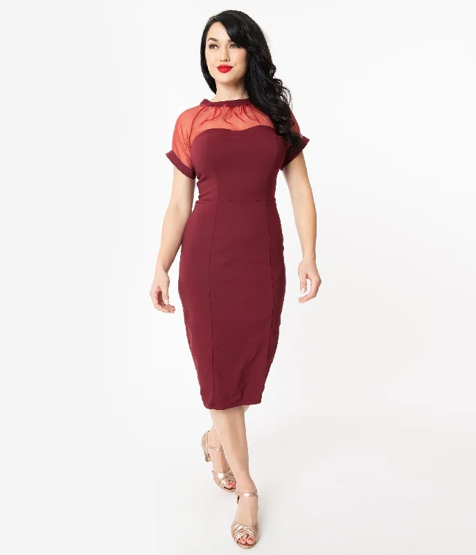 Unique Vintage Beaulieu Pencil Dress - Burgundy