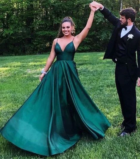 Spaghetti Straps Green Prom Dresses C1657
