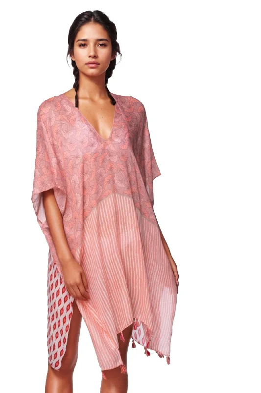 V-Neck Sun Dress Coverup in Vacation Melody Red
