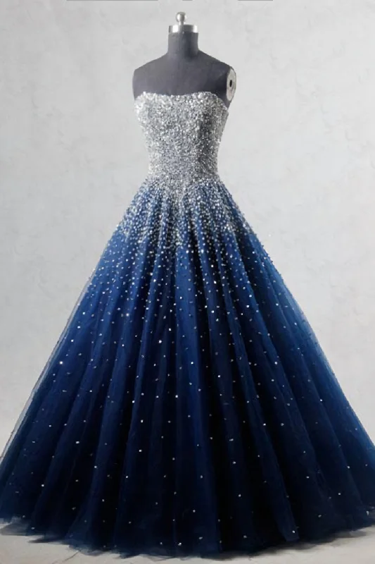 Navy Blue Strapless Floor Length Prom Ball Gown with Beading Sequins, Prom Dresses,Formal Dresses Navy Blue Strapless Floor Length Prom Ball Gown with Beading Sequins, Prom Dresses,Formal Dresses