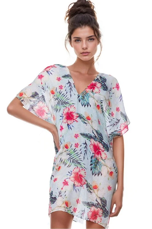 Love Story Print V-Neck Sun Dress Coverup