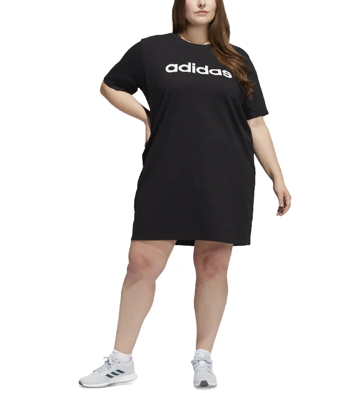 Adidas Plus Size Logo Graphic T-Shirt Dress Spandex Blend Rayon Blend Denim Blend