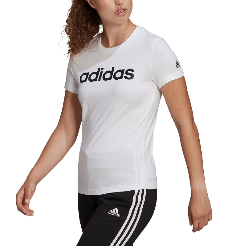 Adidas Womens Essentials Cotton Linear Logo T-Shirt Asymmetrical Pockets Print