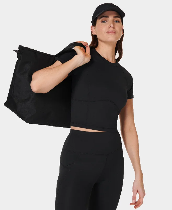 All Day Active Cropped T-shirt Sb9798 Black Embroidered Appliqued Beaded