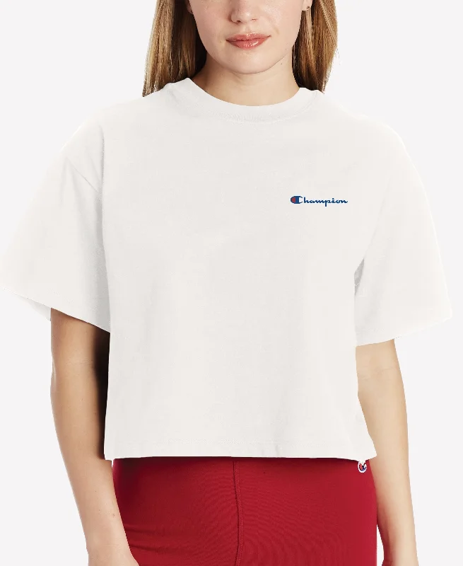 Champion Womens Cropped Logo T-Shirt Collared Crew Neck Turtle Neck