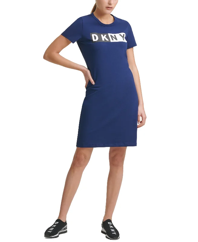 DKNY Sport Cotton Logo T-Shirt Dress Basic T-Shirt Crew Neck Short Sleeve