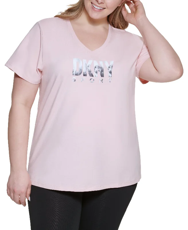 DKNY Sport Plus Size Cityscape Logo Tee Welt Pockets Slit Pockets