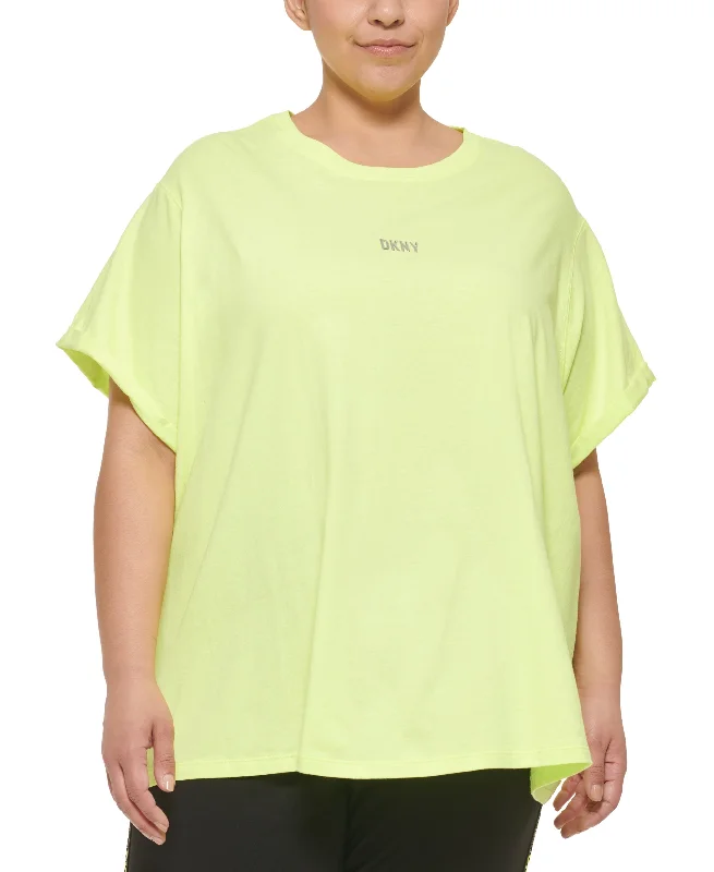DKNY Sport Plus Size Knot Front Metallic Logo T-Shirt Iron Safe Non-Iron Wrinkle Free