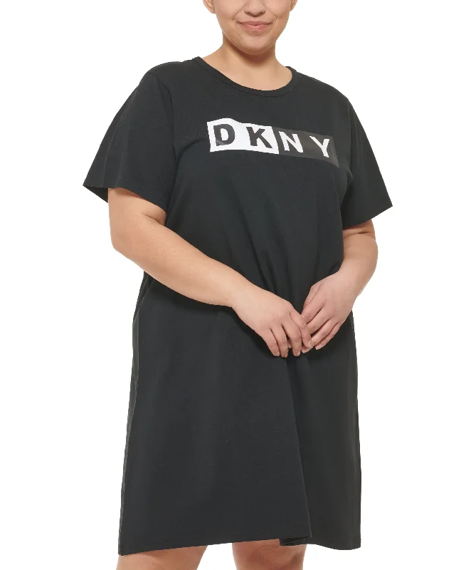 DKNY Sport Plus Size Logo T-Shirt Dress Elegant Classic Vintage