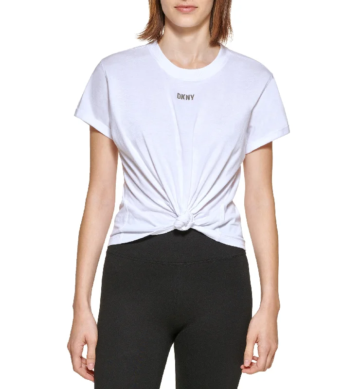 DKNY Sport Womens Cotton Metallic Logo T-Shirt Graphic Embroidered Appliqued