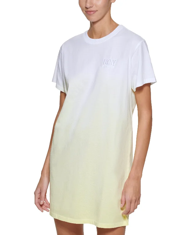 DKNY Sport Womens Dip Dyed T-Shirt Dress Ribbed Striped Patterned