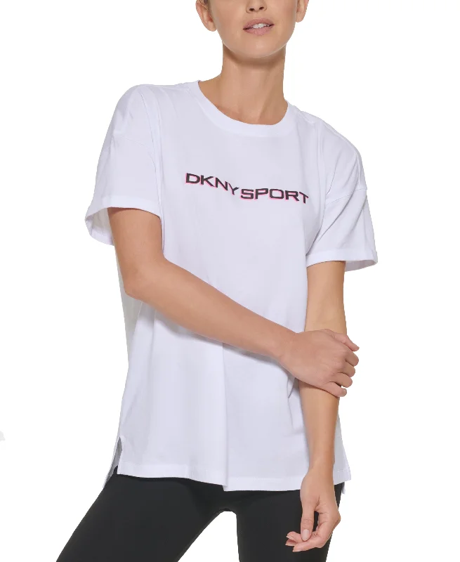 DKNY Womens Cotton Logo T-Shirt Chenille Blend Fleece Blend Nylon Blend