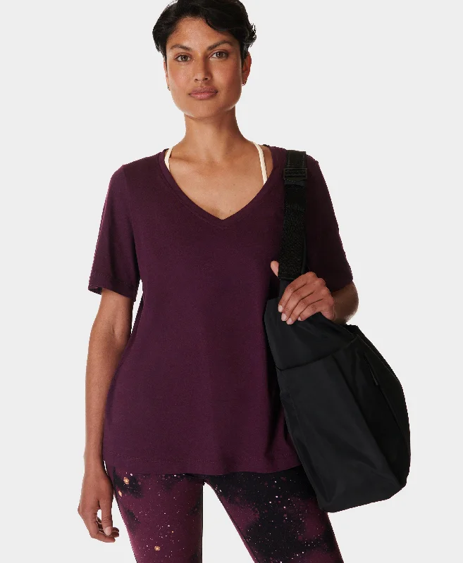 Essential V-neck T-shirt Sb9688 Midnight-Cherry-Purp Real Fur Shearling Chenille