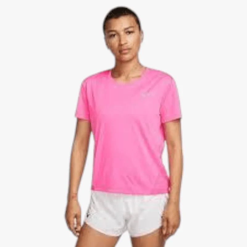 Nike Womens Miler Running Short Sleeve Tee Pink Polka Dot Checkered Tartan