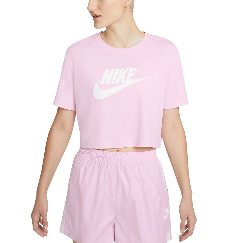 Nike Womens Sportswear Cotton Logo Cropped T-Shirt Collared Crew Neck Turtle Neck