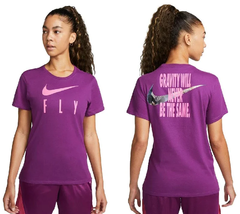 Nike Womens Swoosh Dri-Fit Fly Short Sleeve Tee Purple Collared Crew Neck Turtle Neck
