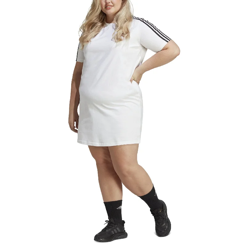 Plus Size Essentials 3-Stripes Boyfriend T-Shirt Dress Hooded Caped Shawl Collar