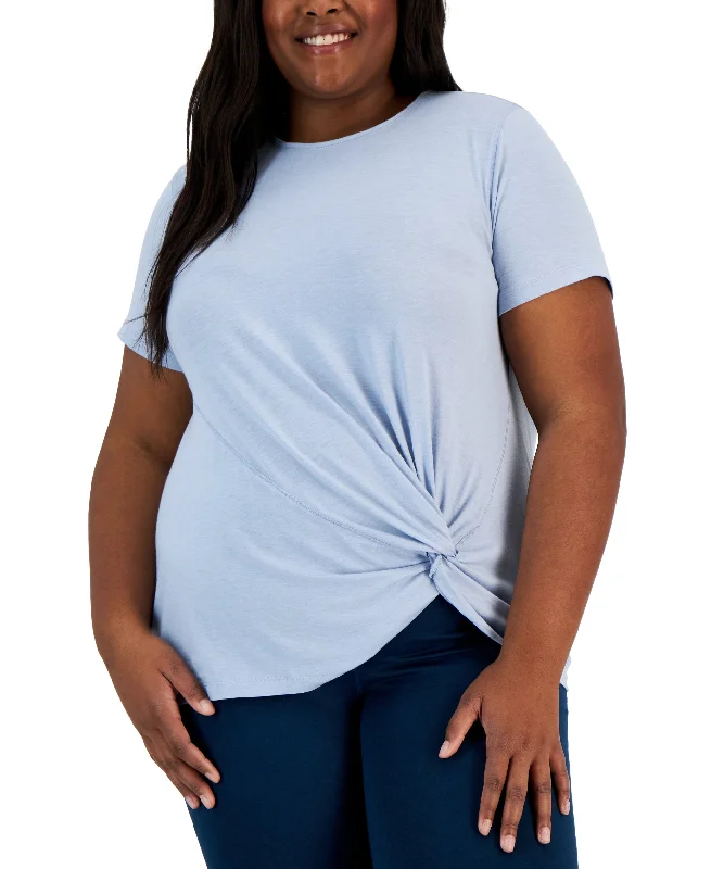 Plus Size Knot-Hem Short-Sleeve T-Shirt Plaid T-Shirt Polka Dot Checkered