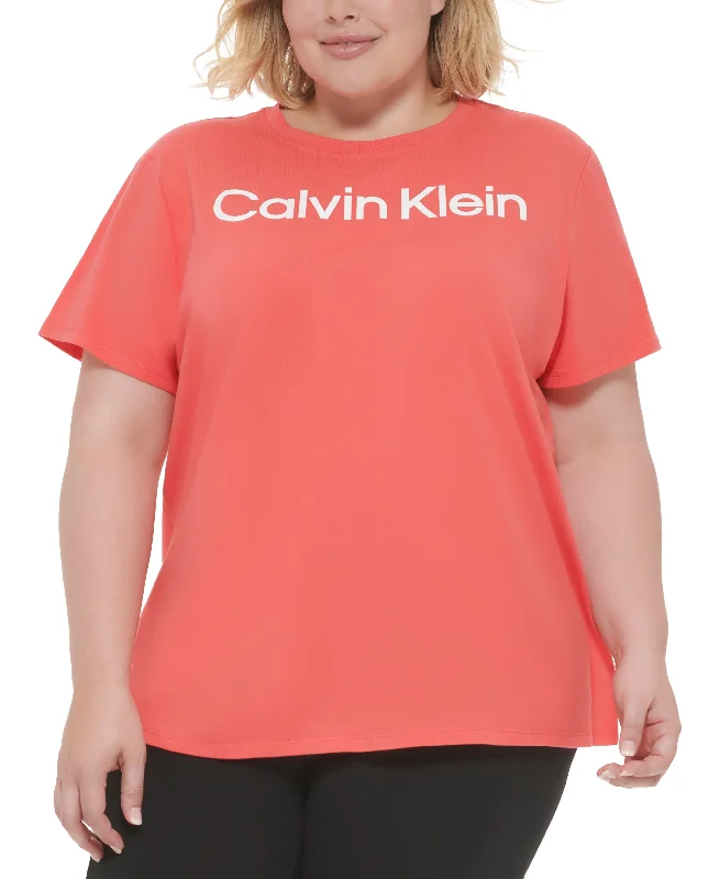 Plus Size Logo-Print Crewneck T-Shirt Wool Fabric Cashmere Fabric Tweed Fabric