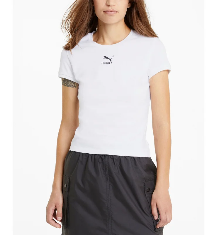 Puma Womens Classics Active Fitted T-Shirt Striped Floral Plaid