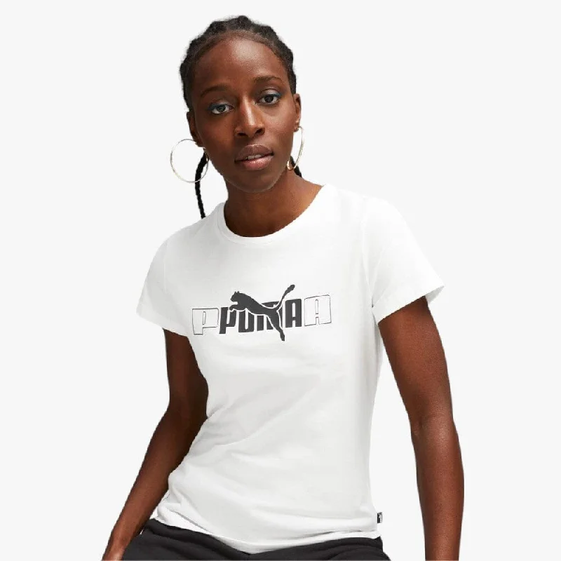 Puma Womens Ess+ Logo Lab Short Sleeve Tee White Hooded Caped Shawl Collar