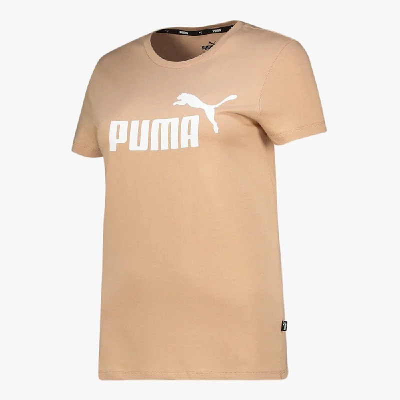 Puma Womens Ess Logo Short Sleeve Tee Dusty Tan Polka Dot Checkered Tartan
