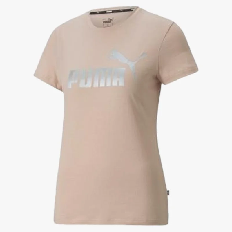 Puma Womens Ess+ Metallic Logo Short Sleeve Tee Rose Quartz Plaid T-Shirt Polka Dot Checkered Puma Womens Ess+ Metallic Logo Short Sleeve Tee Rose Quartz Plaid T-Shirt Polka Dot Checkered