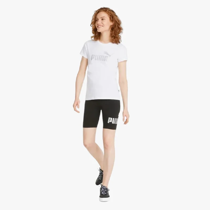 Puma Womens Ess+ Metallic Logo Short Sleeve Tee White Collared T-Shirt Boat Neck A-Line Puma Womens Ess+ Metallic Logo Short Sleeve Tee White Collared T-Shirt Boat Neck A-Line
