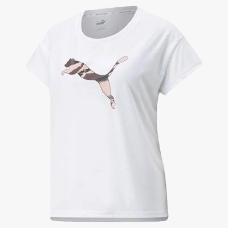 Puma Womens Modern Sports Short Sleeve Tee White Houndstooth Herringbone Solid
