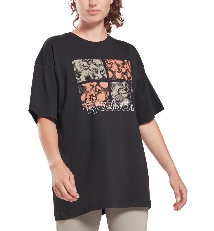 Reebok Womens Cotton Graphic Print T-Shirt Fleece Nylon Spandex