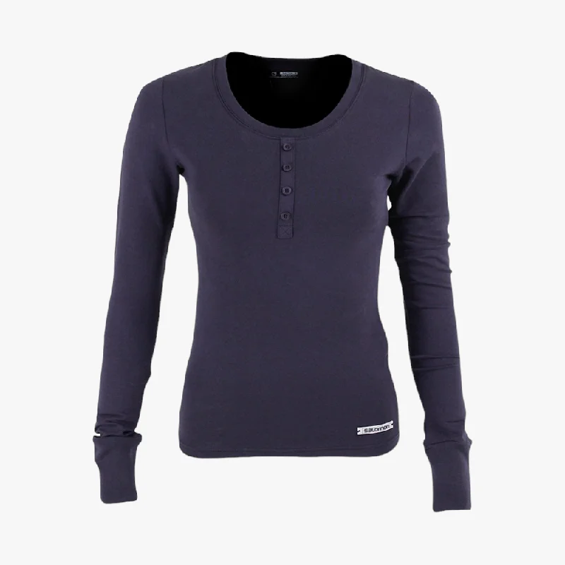 Salomon Womens Long Sleeve Tee Navy Lace Blend Ribbed Blend Corduroy Blend
