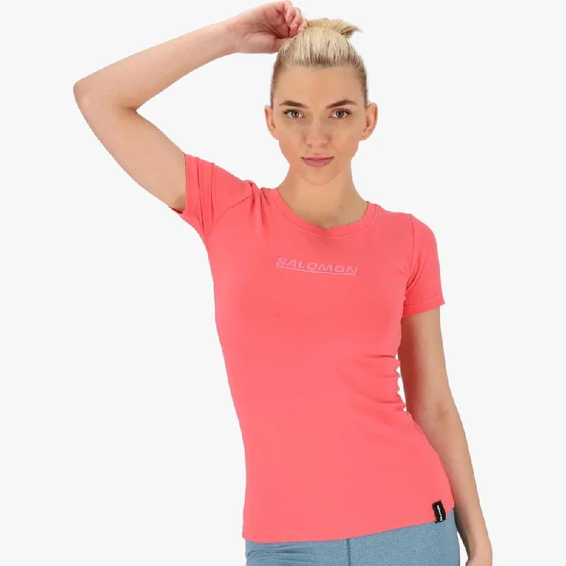 Salomon Womens V Neck Long Sleeve Tee Coral Front Pockets Side Pockets Patch Pockets