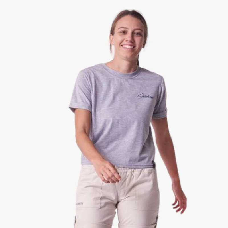 Salomon Womens Heart On Sleeve Short Sleeve Tee Grey Mel Nylon Fabric Polyester Fabric Spandex Fabric