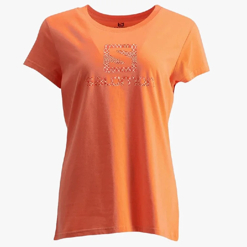 Salomon Womens Ready For It Short Sleeve Tee Coral Welt Pockets Slit Pockets