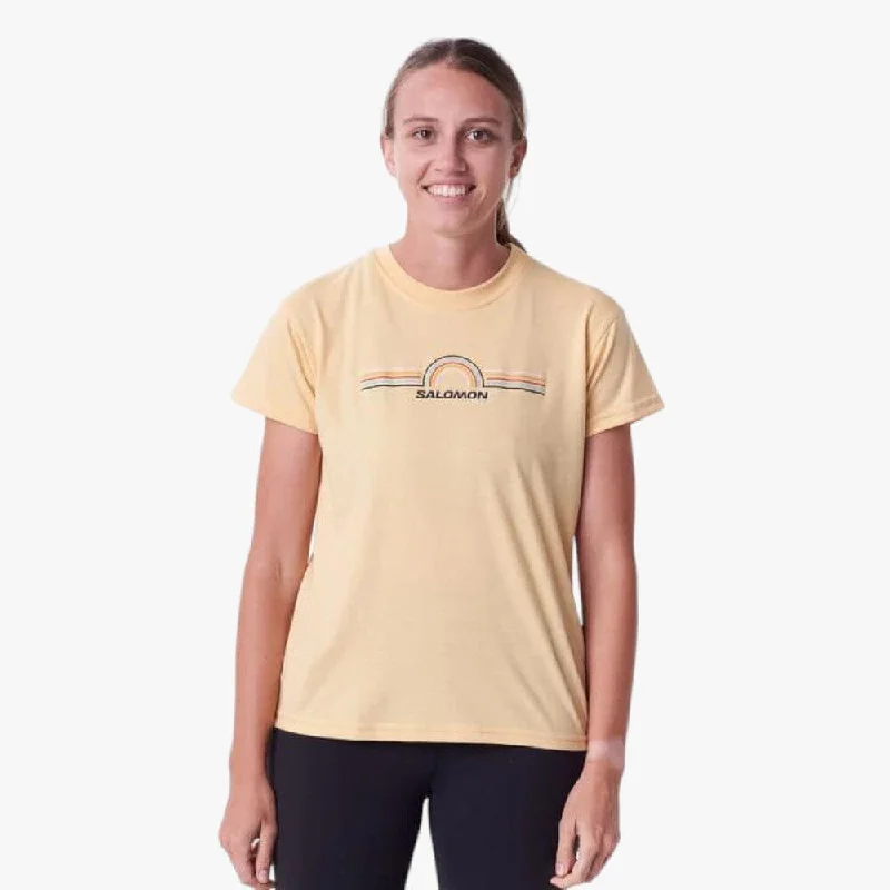 Salomon Womens Sunrise Short Sleeve Tee Pineapple Slice Mesh Blend Leather Blend Suede Blend
