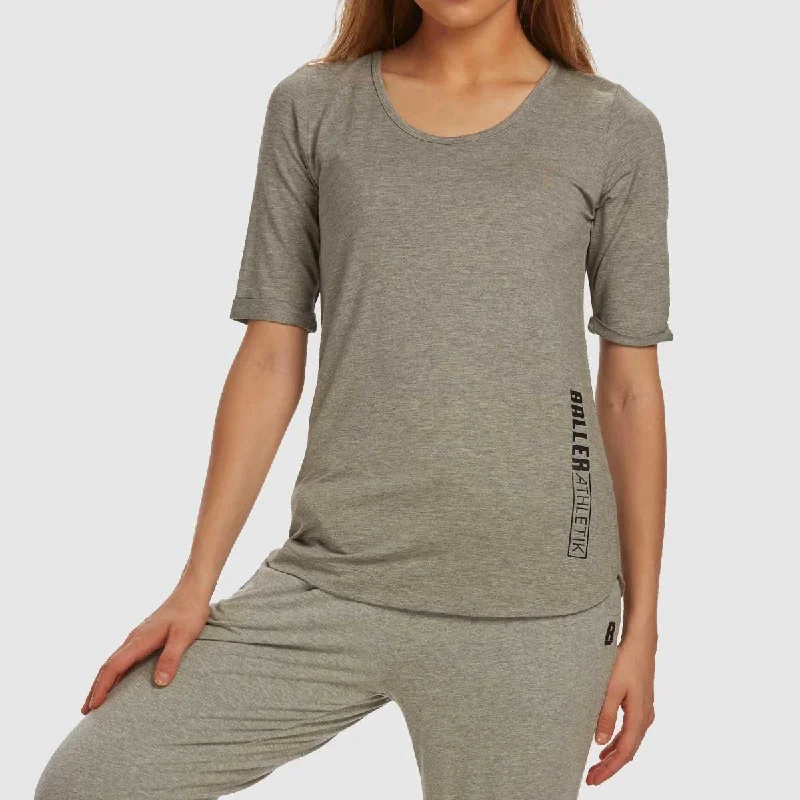 Scoop Neck Tee - Grey Melange Sequined Glittery Shiny