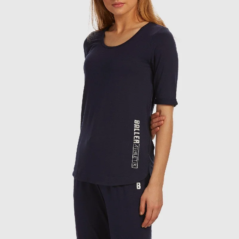 Scoop Neck Tee - Navy Blue Collared Crew Neck Turtle Neck