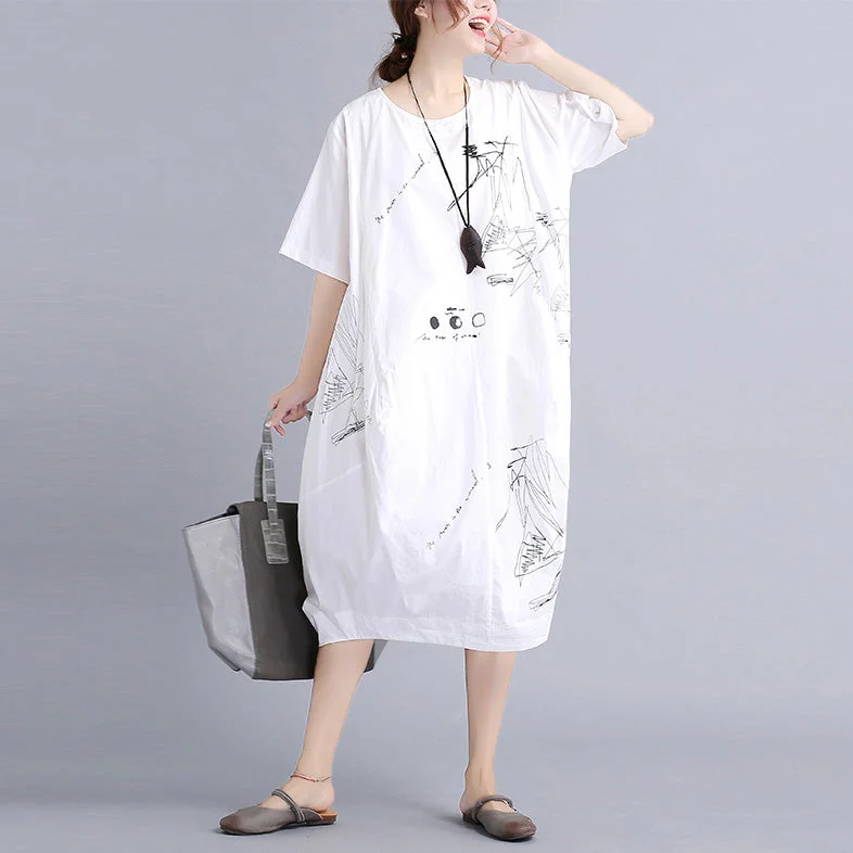 Summer Dress Shirt Casual Women European Style T-shirt Dresses Print Jacquard Patchwork
