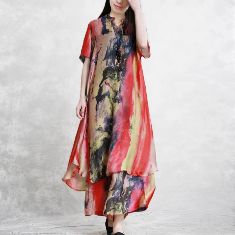Summer new silky two-piece set of long T-shirt + nine pants Fashionable Trendy Casual