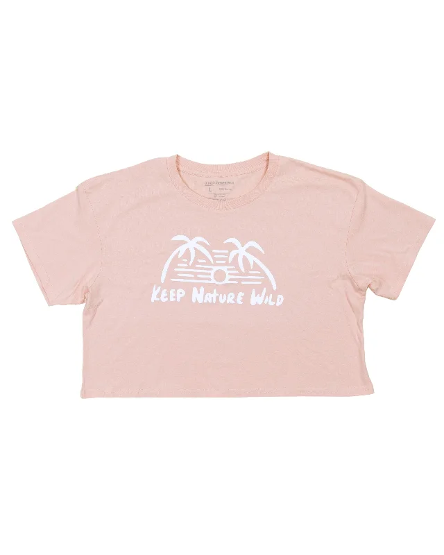 Sundown Palms Women's Crop Tee | Blush Houndstooth Herringbone Solid