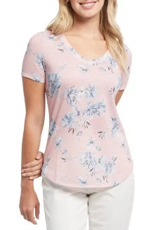 Tribal Printed T-Shirt 6894O-3012-2865 Pink Silver Collared Crew Neck Turtle Neck