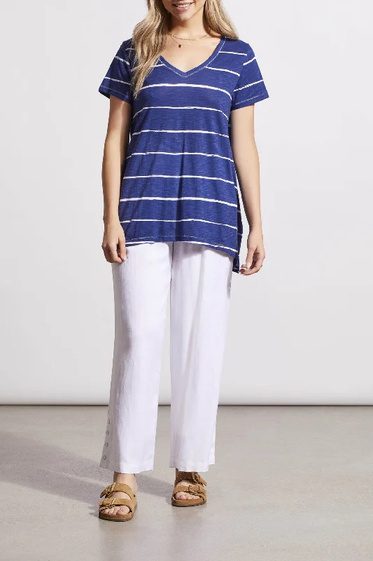 Tribal Short-Sleeve Flare T-shirt w/ Side Slits 1799O-3943-3068 Jet Blue Knit Fabric Woven Fabric Fleece Fabric