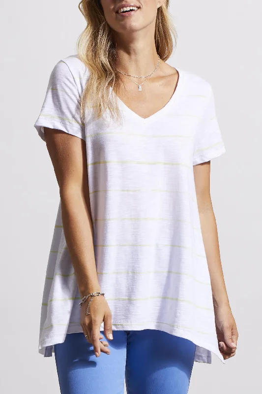 Tribal Short-Sleeve Flare T-shirt w/ Side Slits 1799O-3943-2202 Wild Lime Polka Dot Checkered Tartan