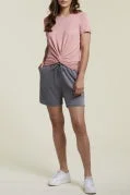 Tribal T-Shirt w/ Front Knot 7702O-2422-1489 Pale Coral Plaid T-Shirt Polka Dot Checkered