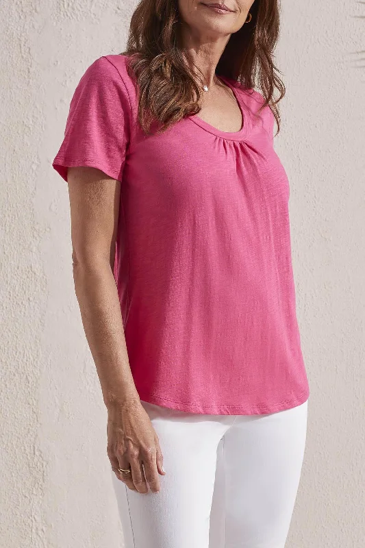 Tribal U-Neck Short-Sleeve T-Shirt 1789O-3474-0111 Raspberry Solid Print Embellished