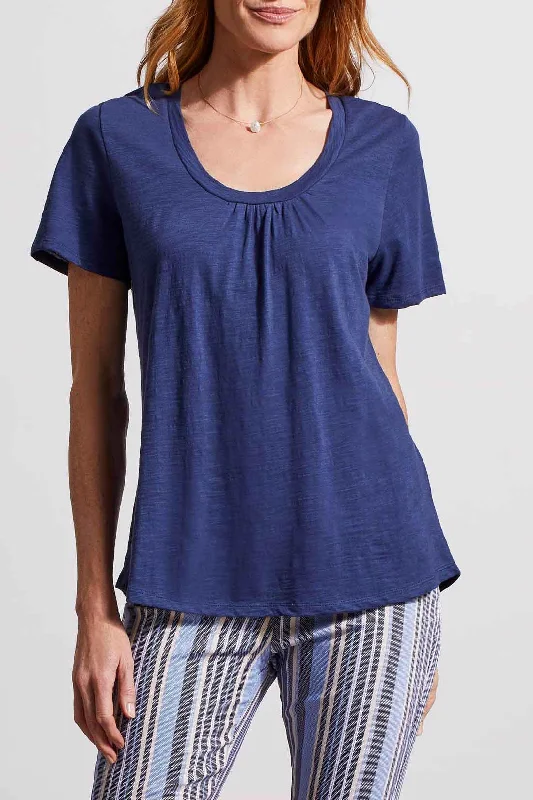 Tribal U-Neck Short-Sleeve T-Shirt 1789O-3474-3068 Jet Blue Satin Blend Silk Blend Wool Blend