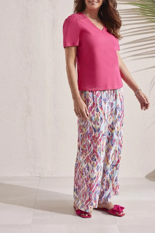 Tribal V-Neck T-Shirt w/ Lace Detail 1717O-4963-0111 Raspberry Mesh Blend Leather Blend Suede Blend Tribal V-Neck T-Shirt w/ Lace Detail 1717O-4963-0111 Raspberry Mesh Blend Leather Blend Suede Blend