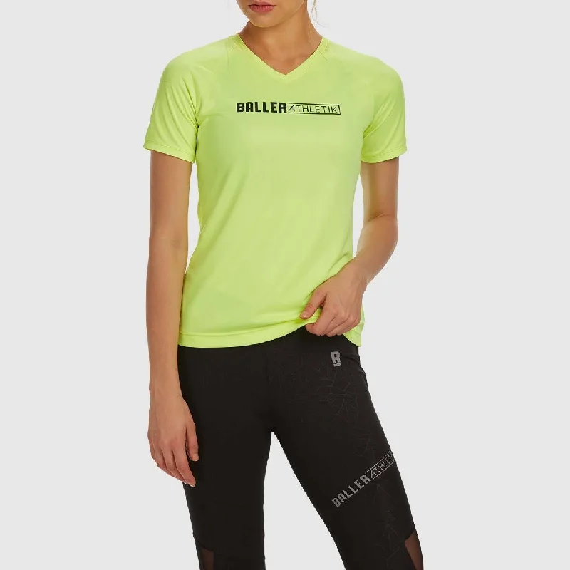 V-neck Performance Tees - Neon Yellow Beaded Sequined Faux Fur